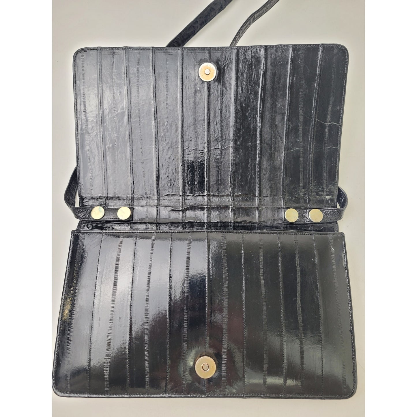 Vintage 1980s Black Eel Skin Convertible Clutch Shoulder Bag