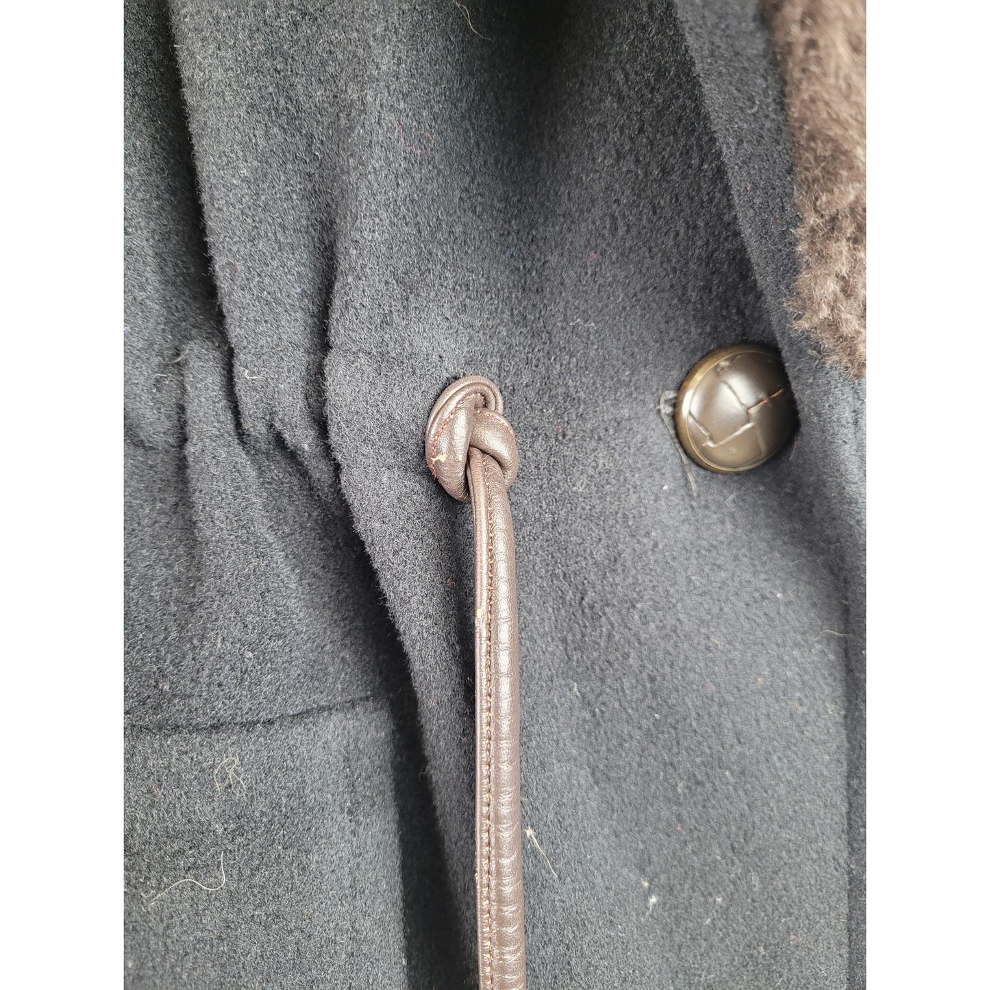 Vintage Anne Klein II Black Wool Faux Fur Trim Coat Women's Sz M