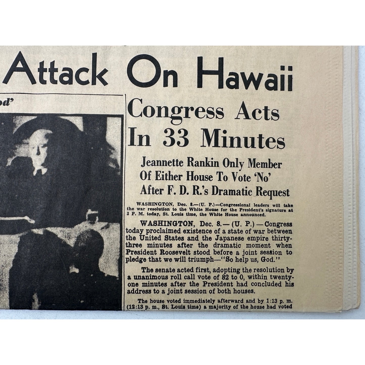 Vintage St. Louis Star-Times December 8, 1941 WWII Pearl Harbor War Declared Newspaper