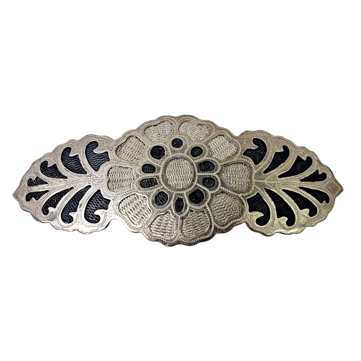 Vintage Indonesian Sterling Silver Barrette Floral Motif | 3.75" Wide