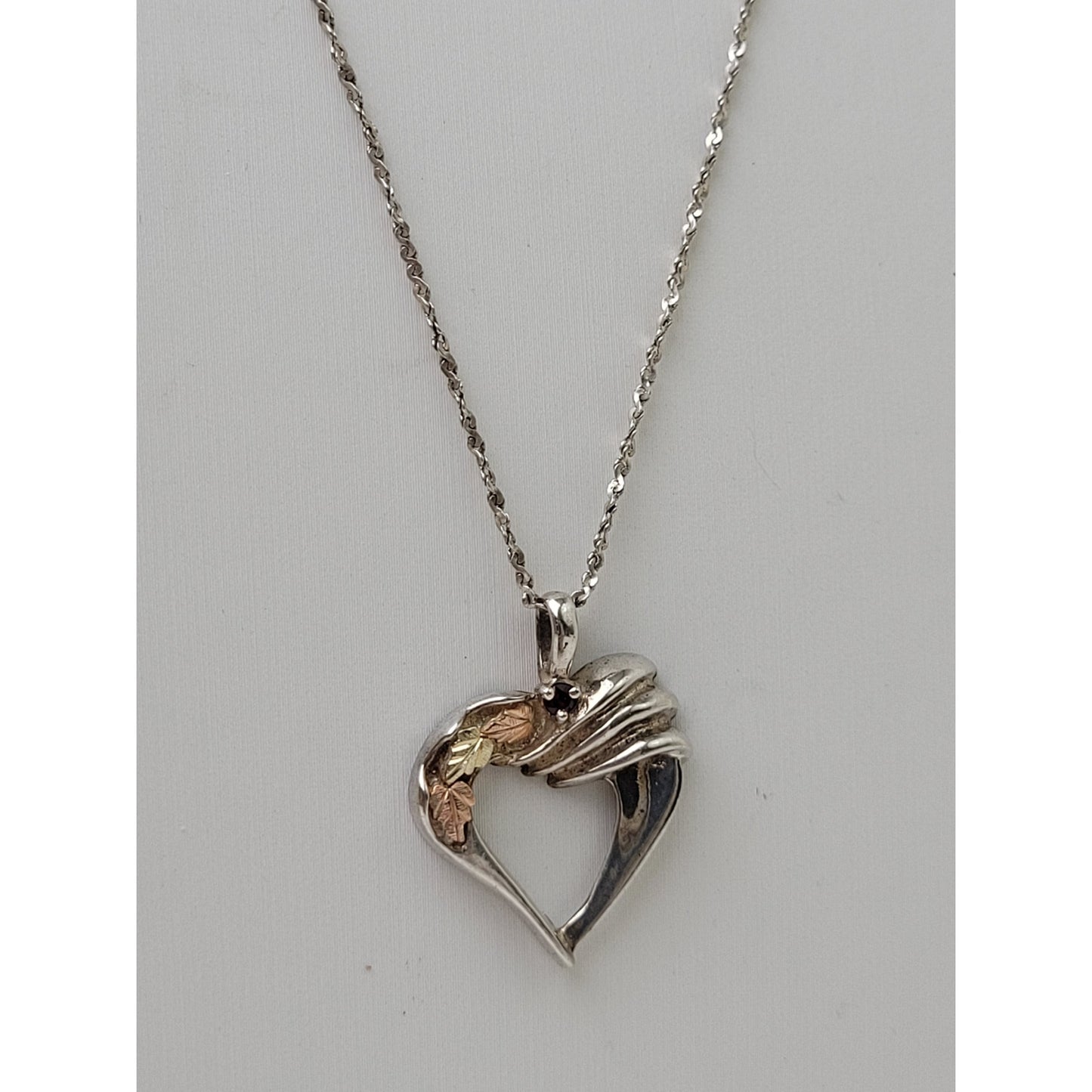 Vintage Garnet Black Hills Gold Sterling Silver Heart on 925 18" Chain
