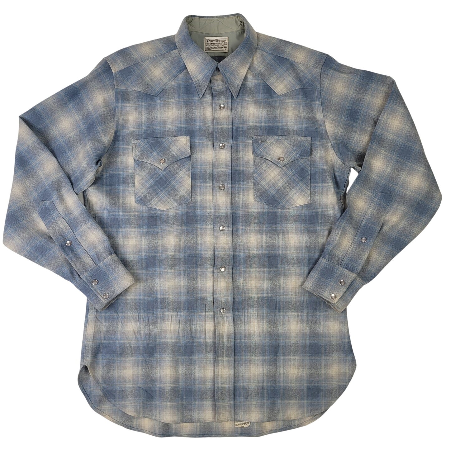 VTG Pendleton High Grade Western Wear Wool Plaid Pearl Snap Shirt Men's Sz L