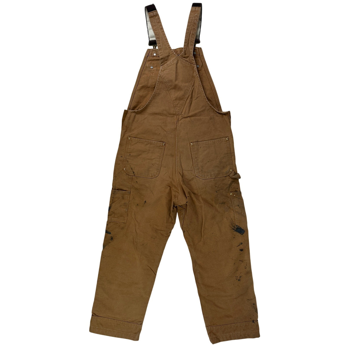 VTG Carhartt Distressed Brown Duck Canvas Double-Knee Overalls Men's Sz 38 x 28