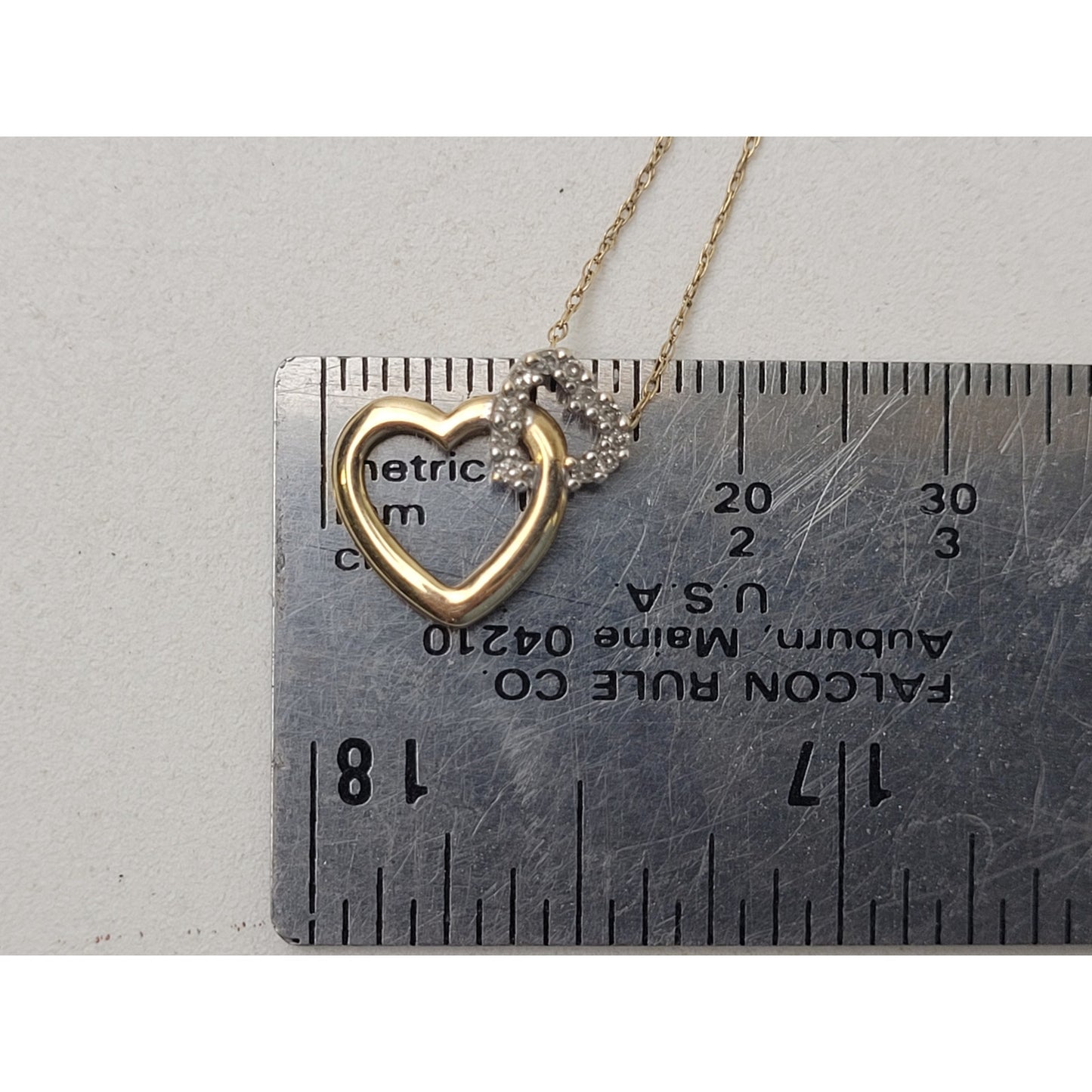 10K Yellow Gold Double Interlocking Open Hearts Necklace | 18" Chain | 1.26 g