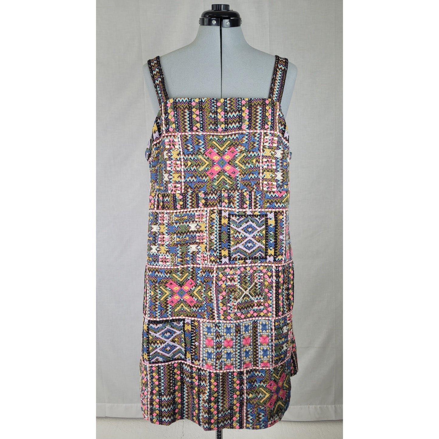 Anthropologie Megan Embroidered Shift Dress Colorful Patchwork Pattern Sz 12