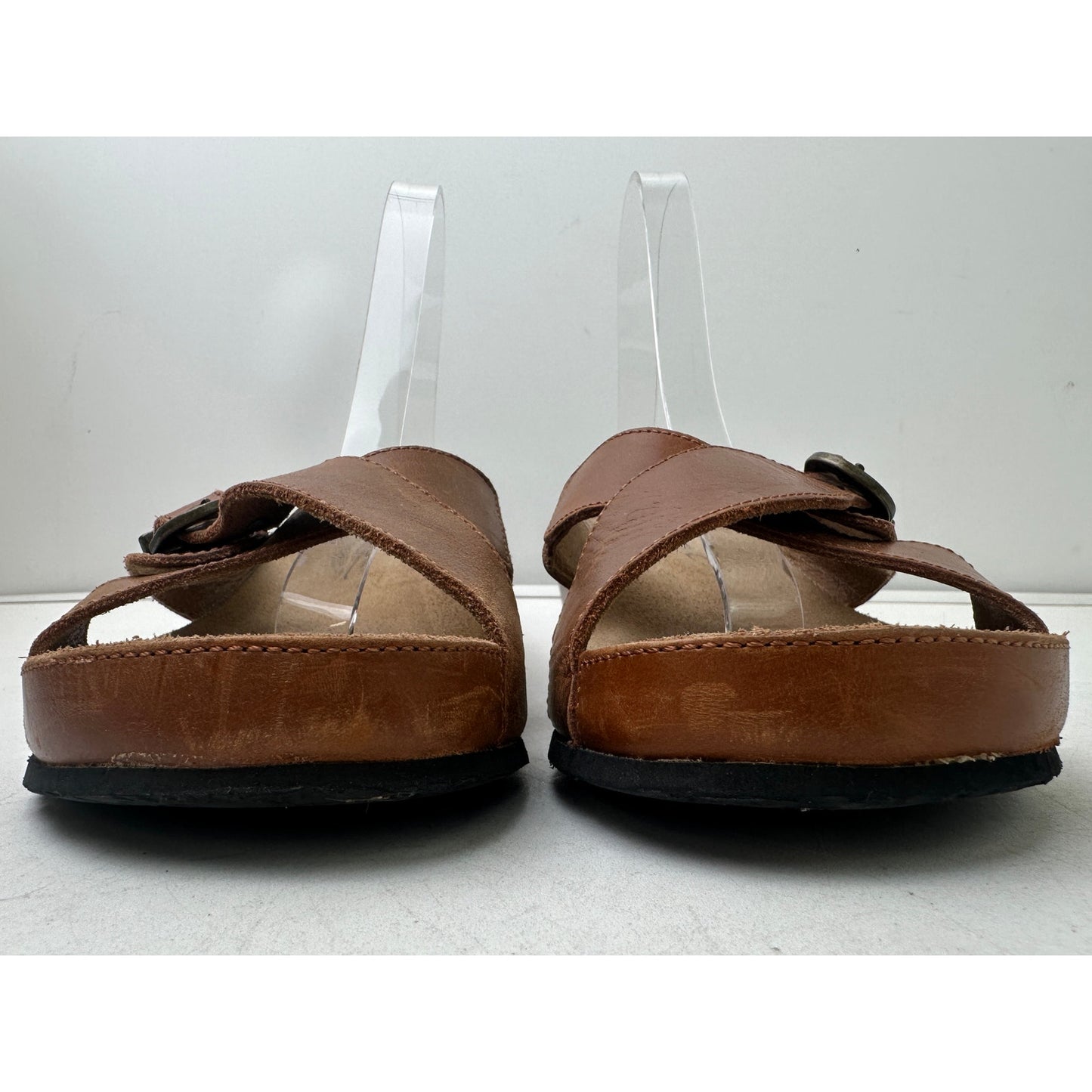Vionic Orthaheel Mallorca Brown Leather Wedge Slide Sandals Women's Sz 9
