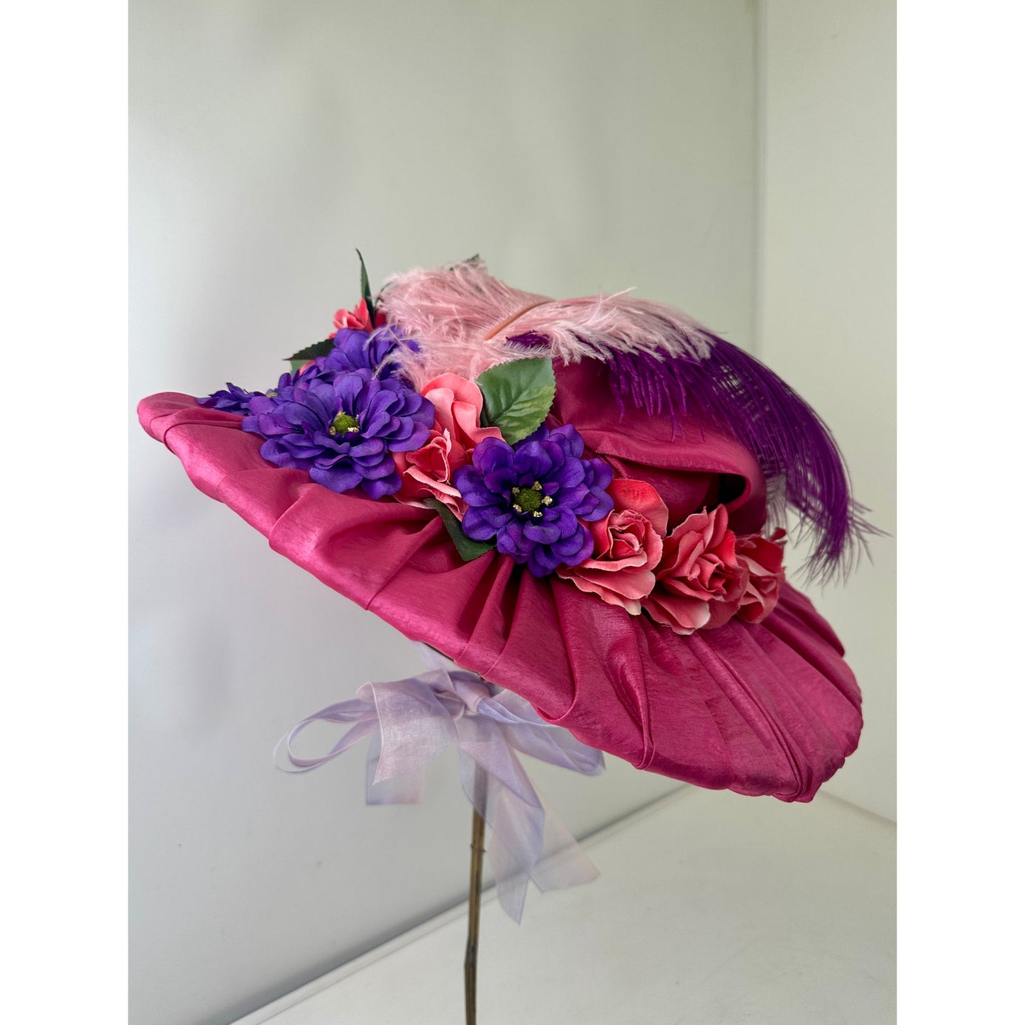 Magenta Satin Wide Brim Handmade Hat