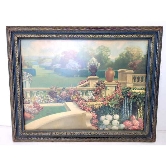 Vintage 1920s "Venetian Garden" Print by R. Atkinson Fox in Art Deco Frame