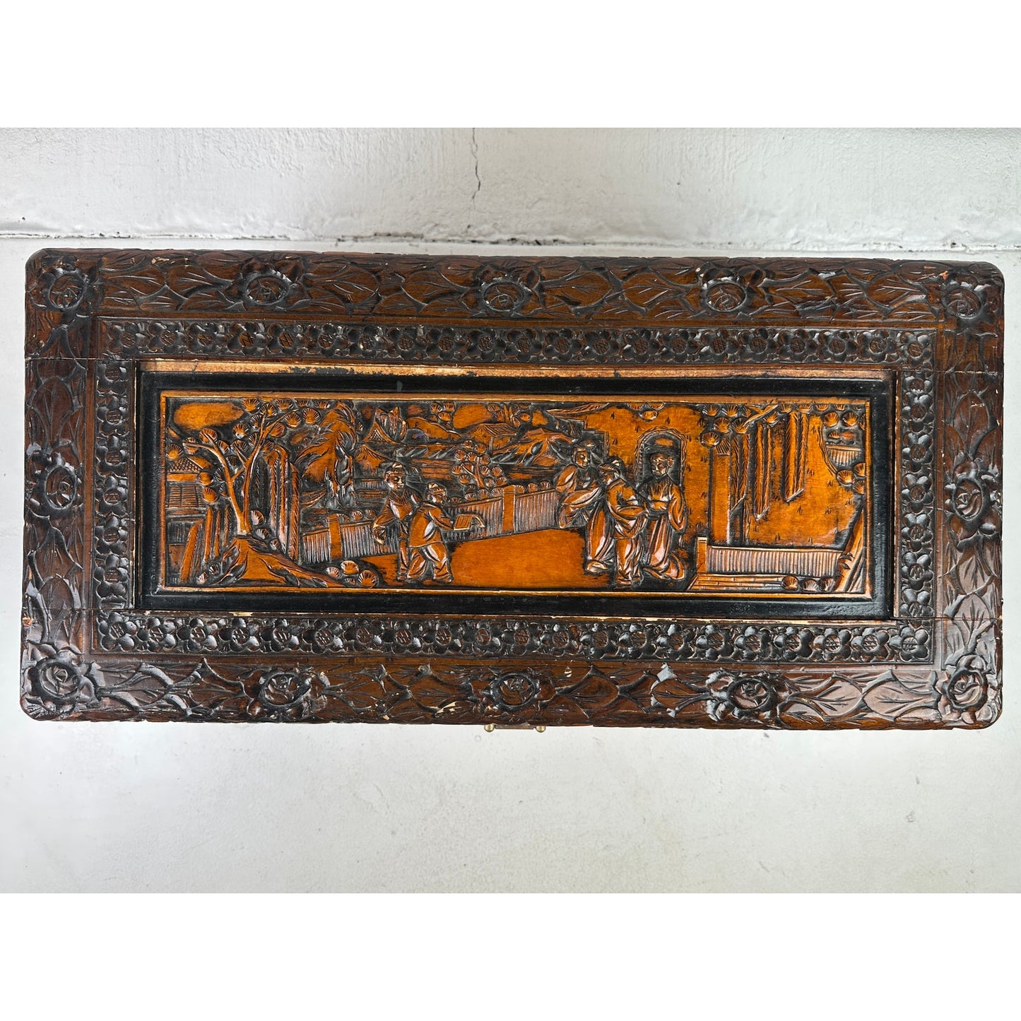 Vintage Hand-Carved Asian Wood Storage Chest
