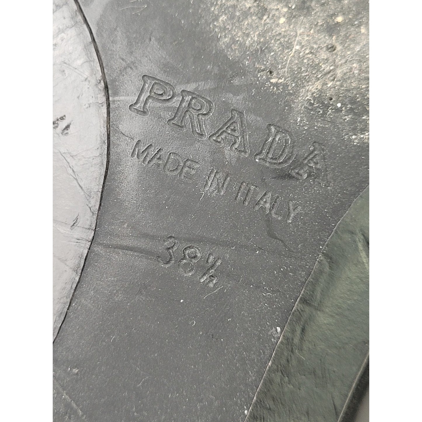 Vintage PRADA Black Leather Loafers Silver Buckle Women's Sz EU 38 1/2 / US 8