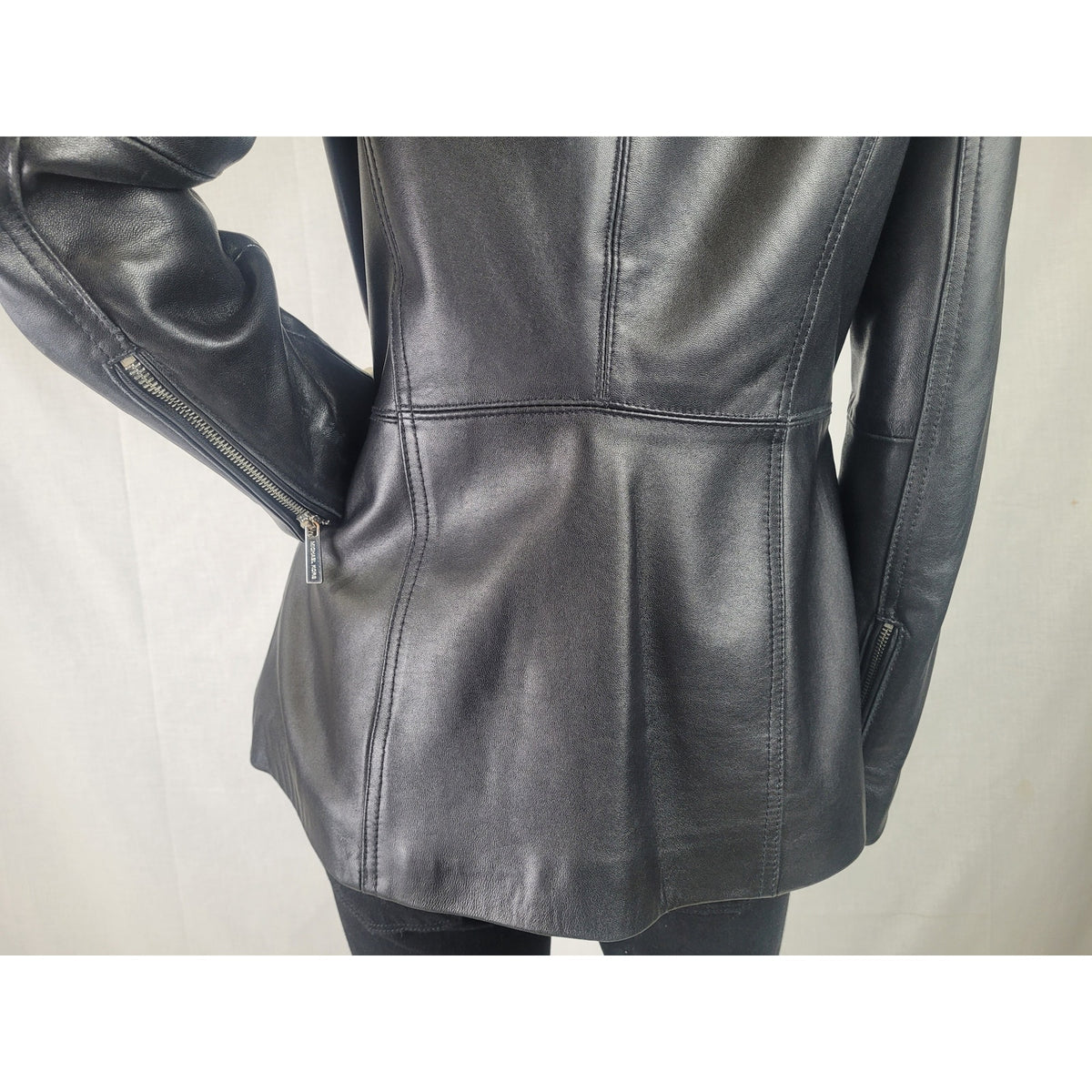Michael Kors Black Leather Zip-up Scuba Jacket Women's Sz M