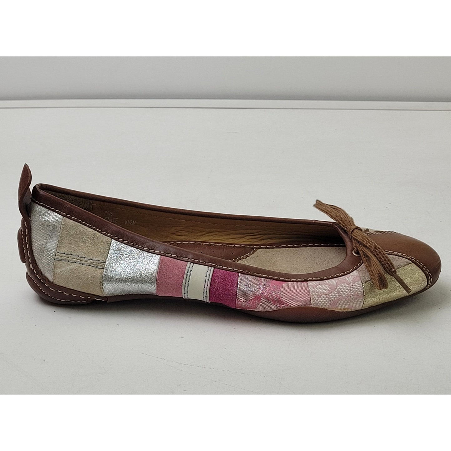 Coach Jenilee Brown Blue Pink Patchwork Ballet Flats Leather Insole Sz 8.5