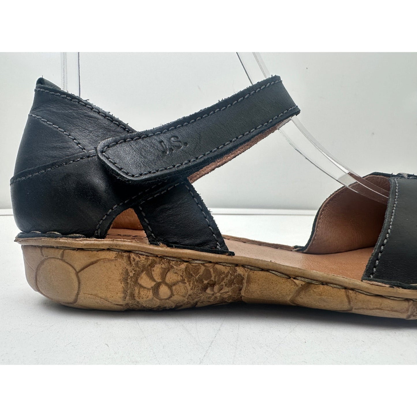 Josef Seibel Black Leather Rosalie 42 Close Toe Mary Jane Sandals Women's Sz 38