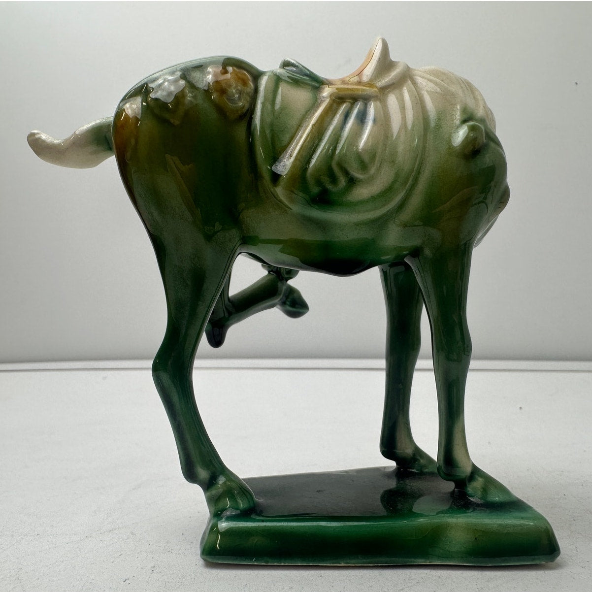 Vintage Chinese Tang Dynasty Style Sancai Glazed Ceramic War Horse Figurines