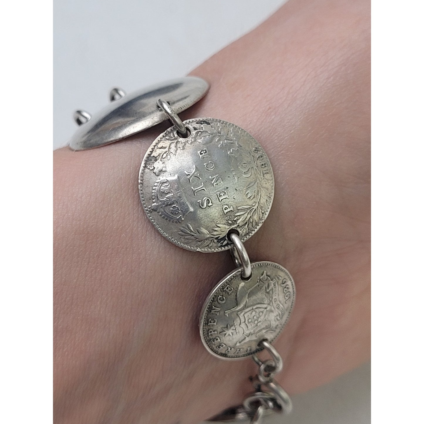 VTG 1940s Sterling Silver Coin Bracelet | Great Britain & USA | 31.19 Grams