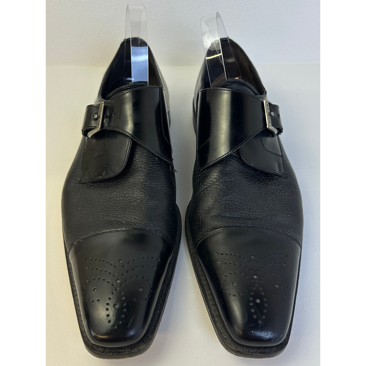 Mezlan Phoenix Black Leather Cap Toe Single Monk Strap Dress Shoes Men's Sz 10.5