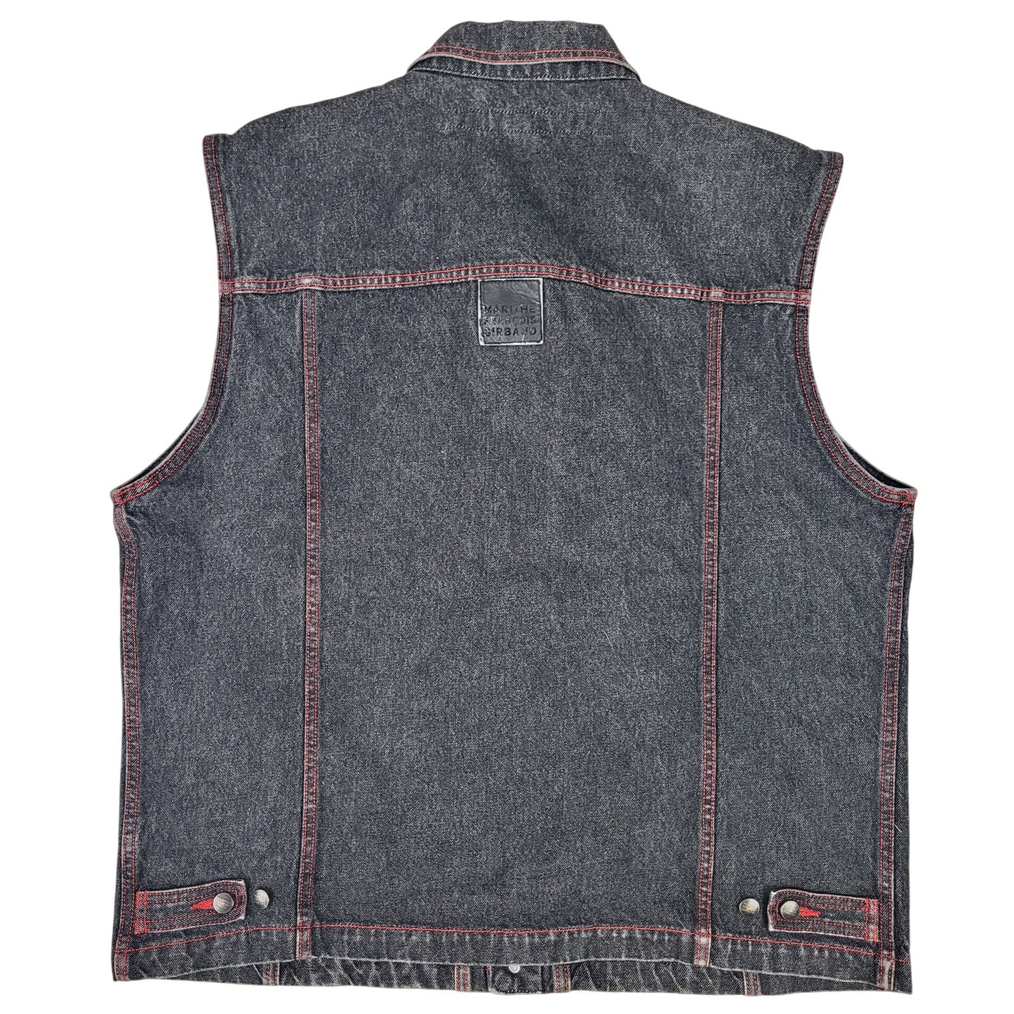 Vintage Y2K Marithe + Francois Girbaud Denim Vest Black Red Stitching Men's Sz XL