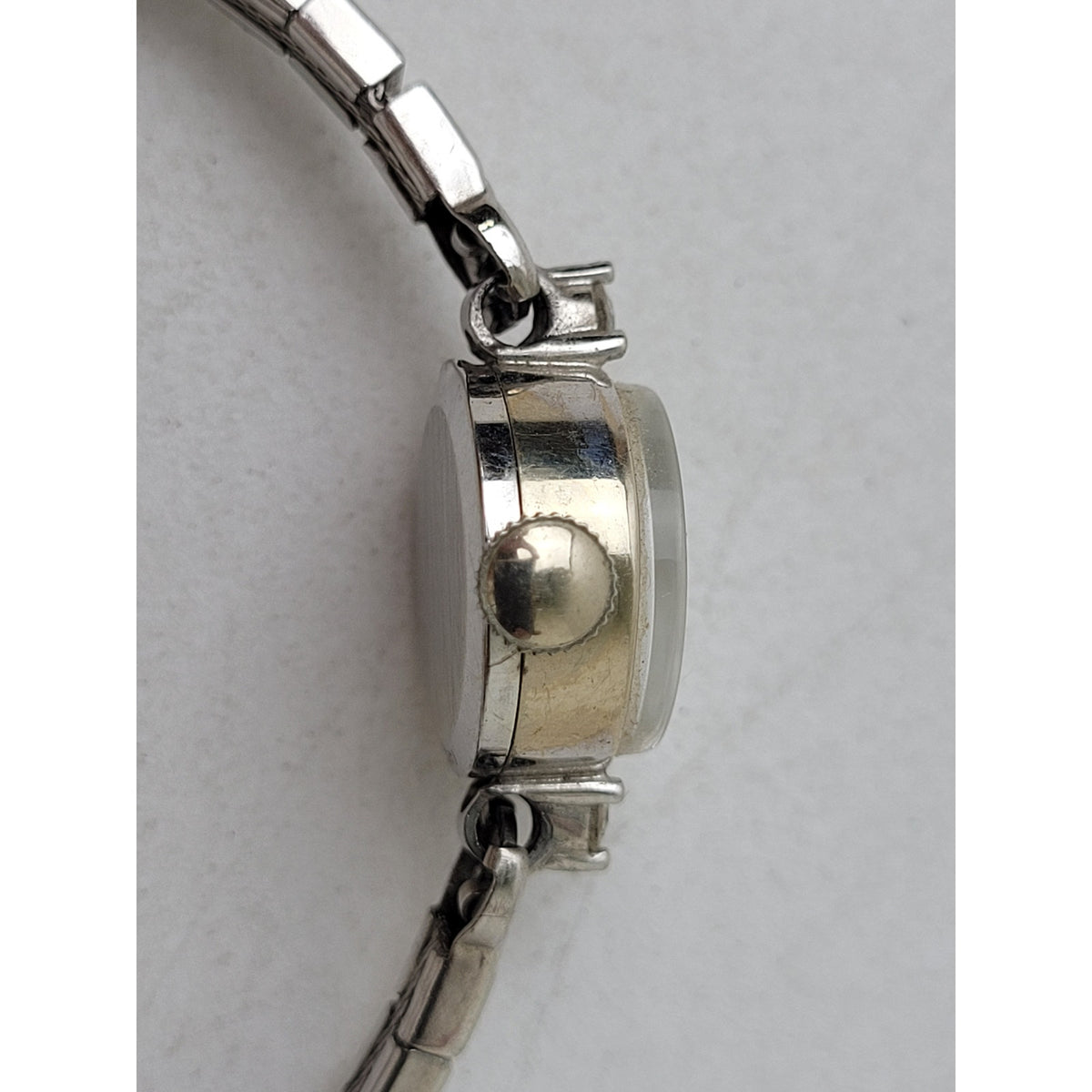 VTG Elgin 14K White Gold Wristwatch w 2 Diamonds & 22 Sapphires or Onyx | Runs