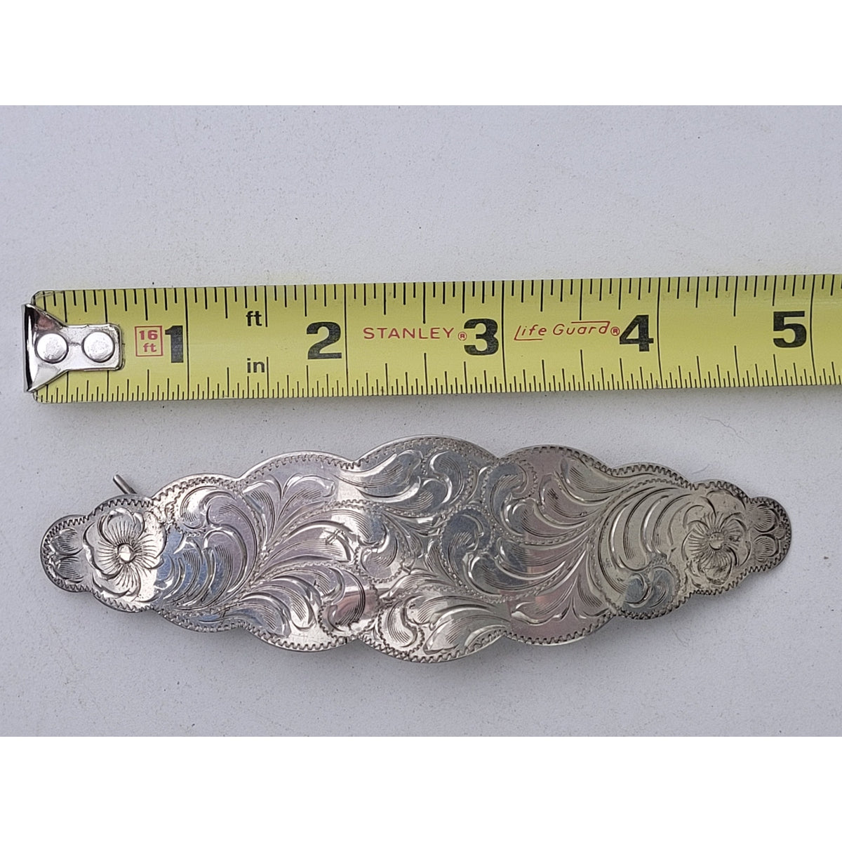 Vintage Diablo Sterling Silver Southwest Floral Tooled 5" Hair Barrette