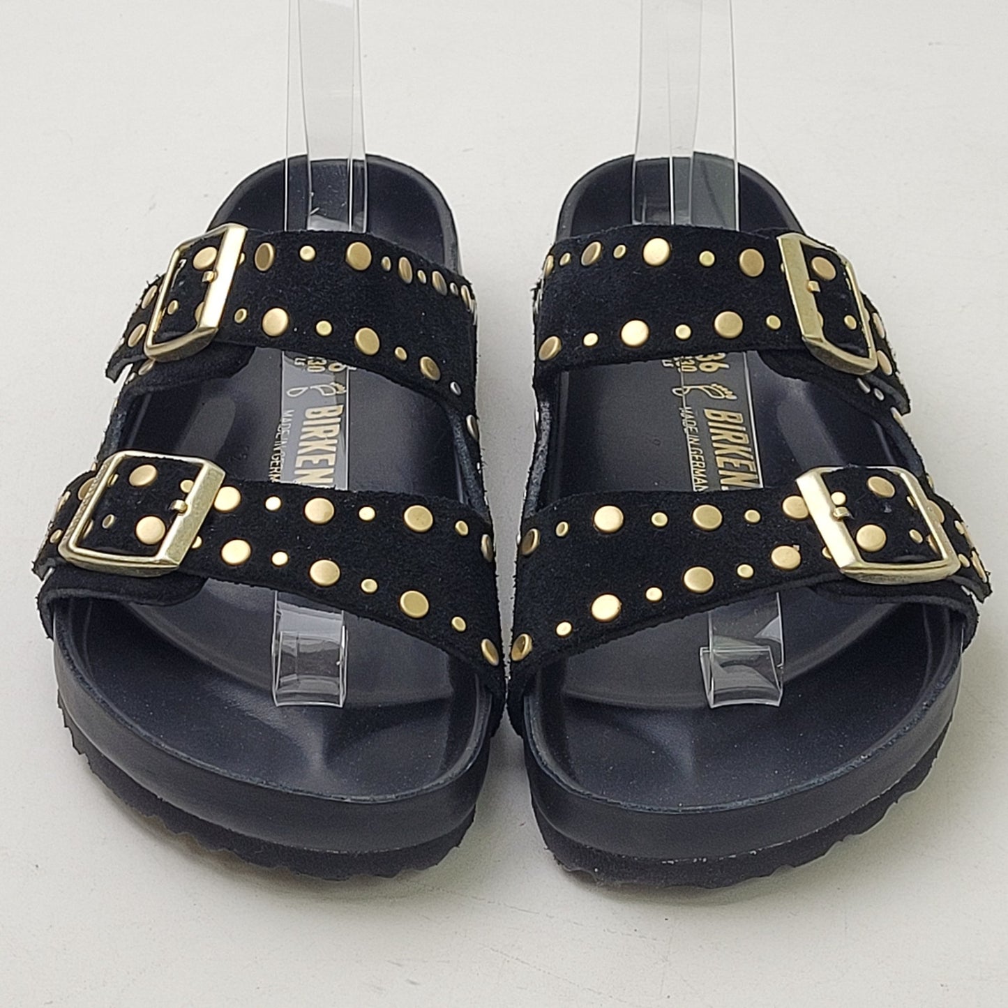 Birkenstock Arizona Rivet Sandals Black Suede Gold-Tone Studs Women's Sz 36 (5)