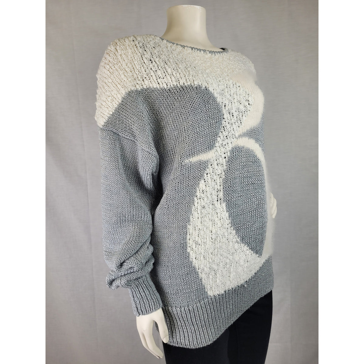 Vintage 80s Lady Lily Abstract Design Grey & White Sweater Angora Women's Sz M/L