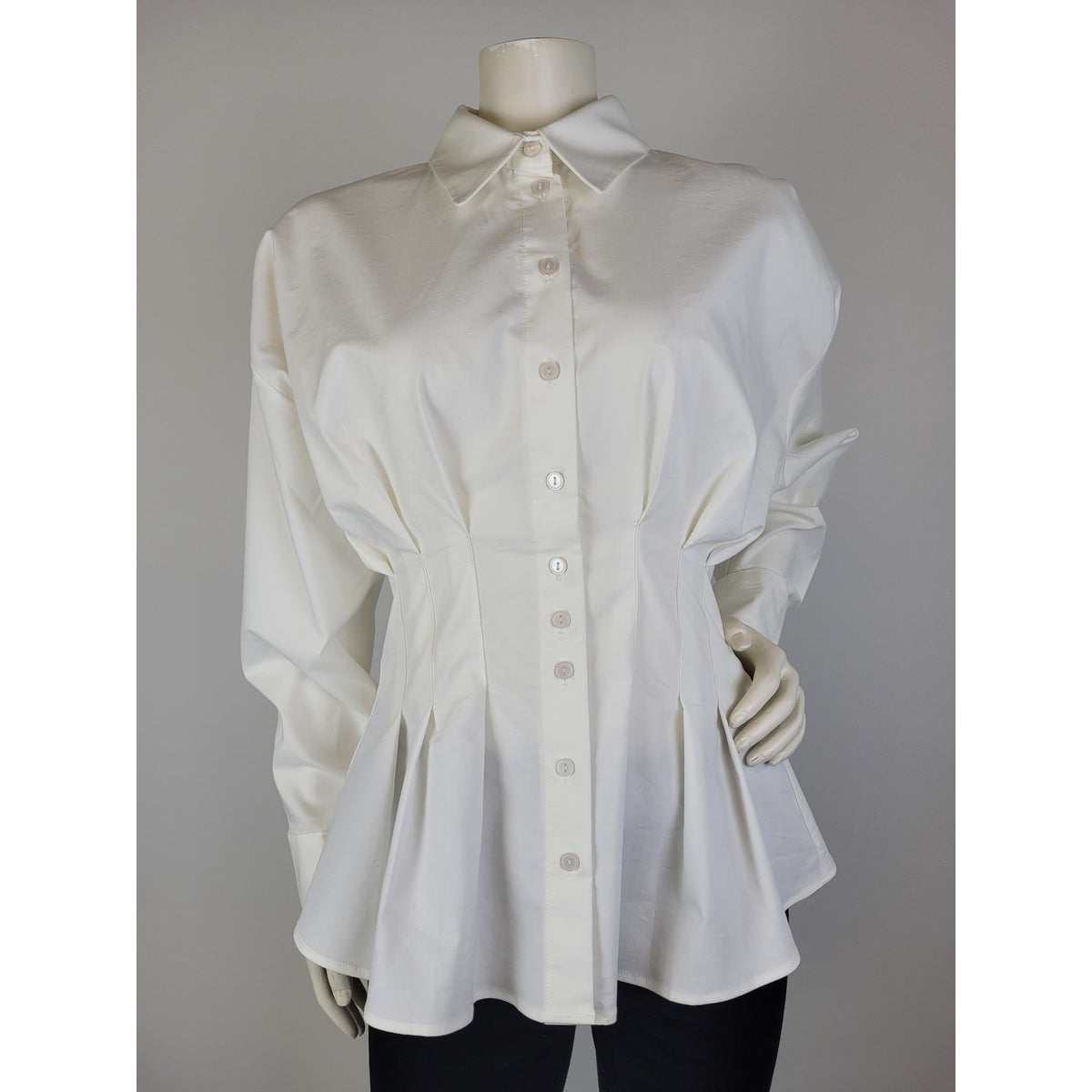 Anthropologie Exquise Tobie Fitted Waist Button Down White Shirt Sz S NWT