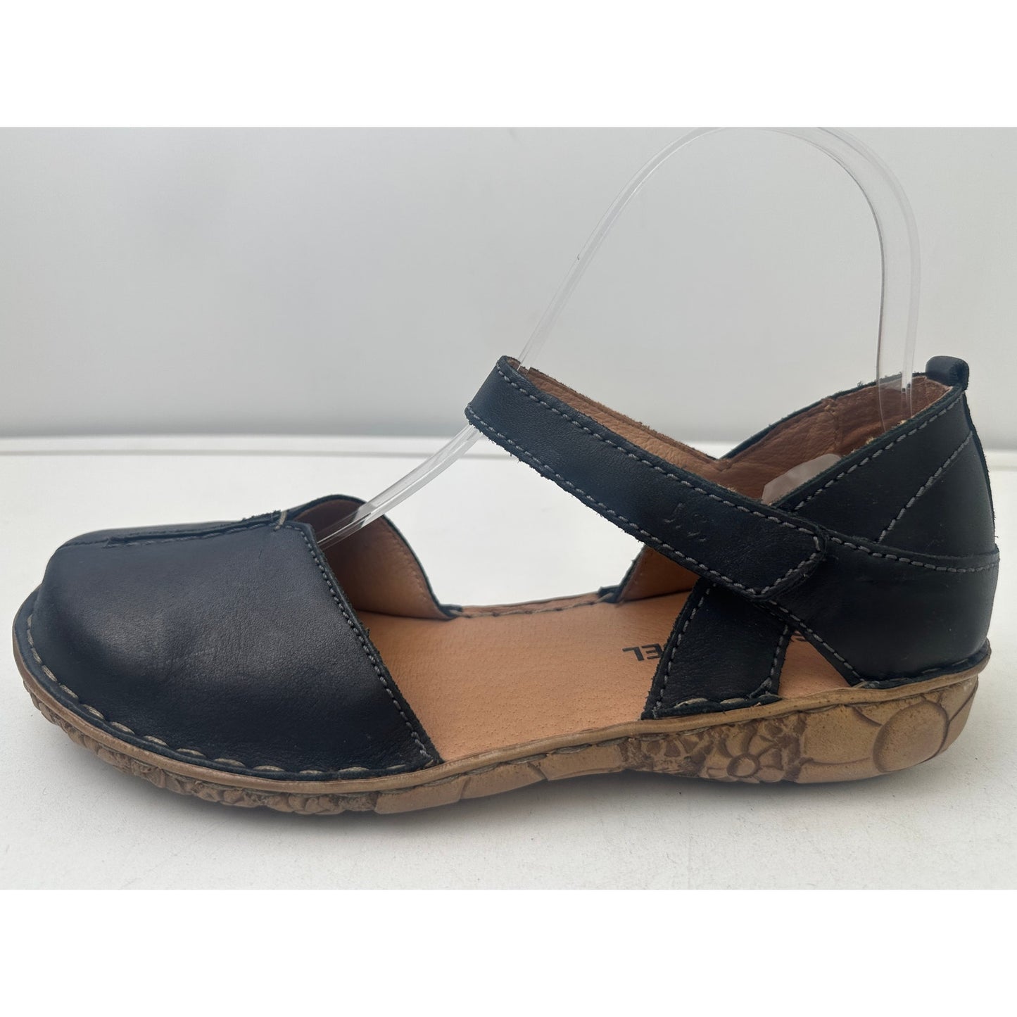 Josef Seibel Black Leather Rosalie 42 Close Toe Mary Jane Sandals Women's Sz 38