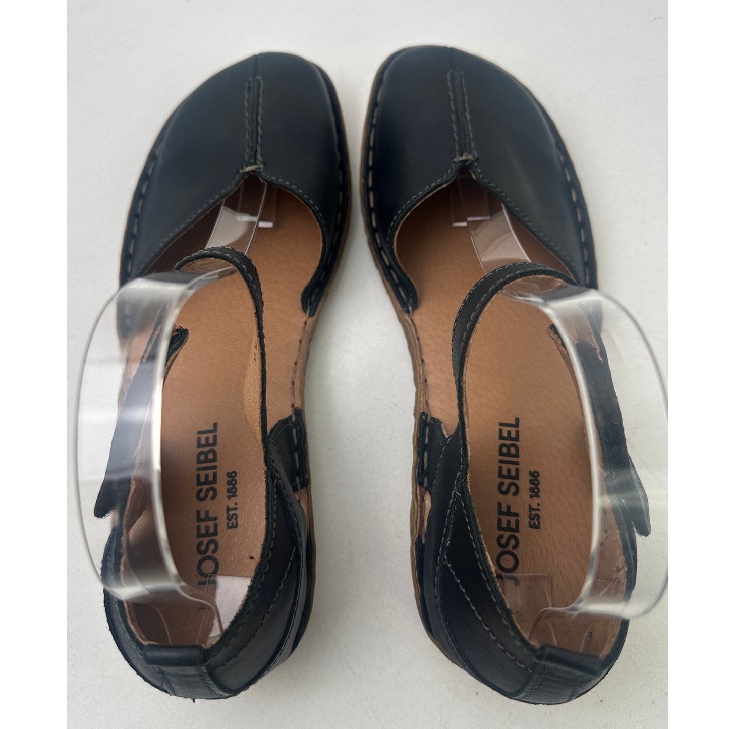 Josef Seibel Black Leather Rosalie 42 Close Toe Mary Jane Sandals Women's Sz 38