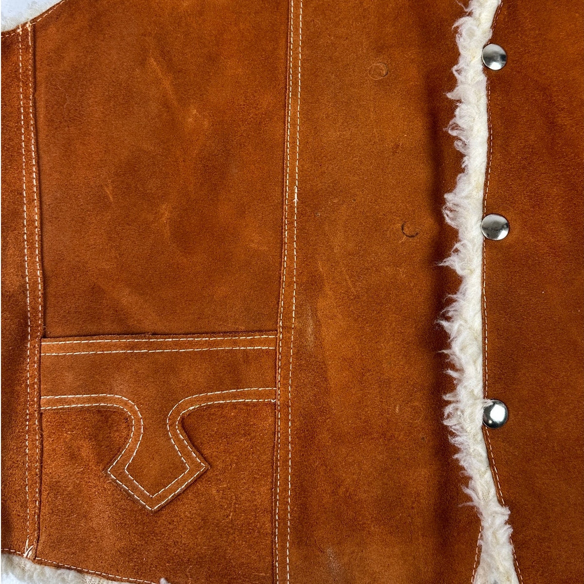 Vintage Western Burnt Orange Genuine Suede Leather Sherpa Lined Vest Men's Sz XL