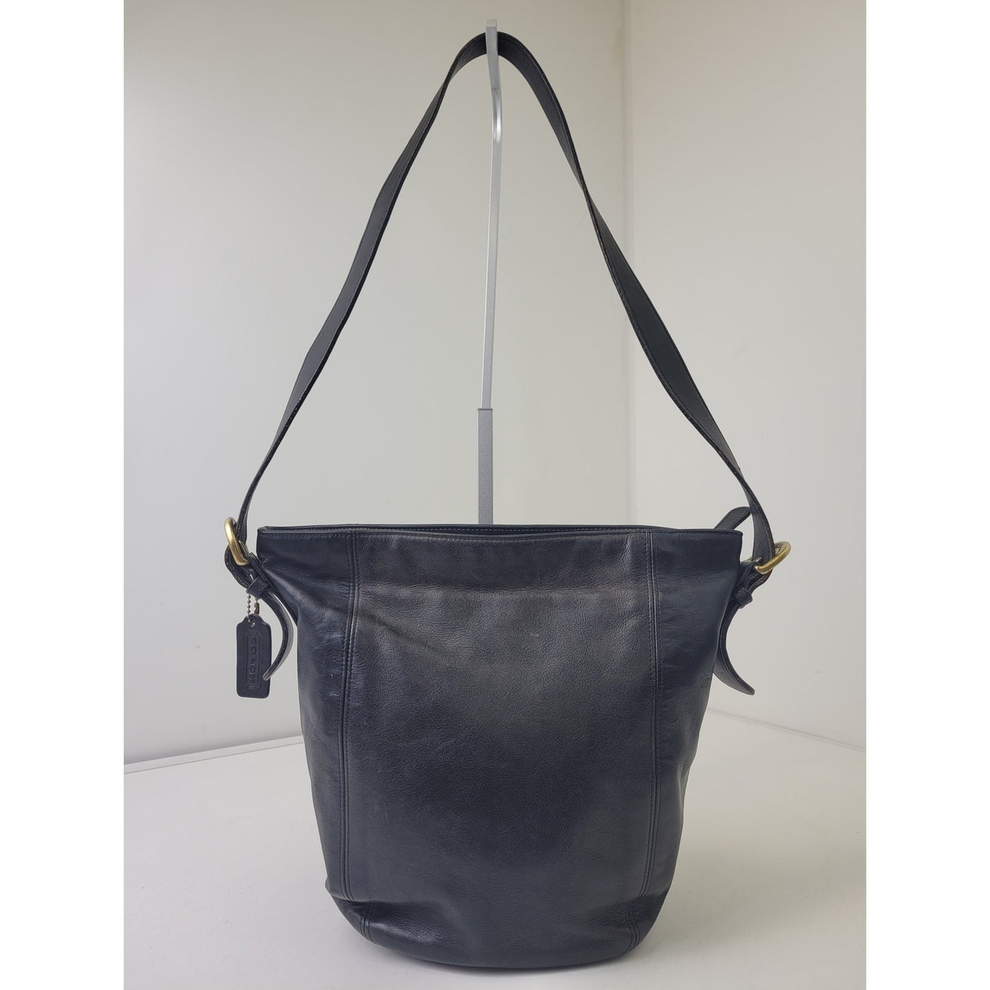 Vintage 90s Coach Duffle Sac Bucket Bag in Black Leather