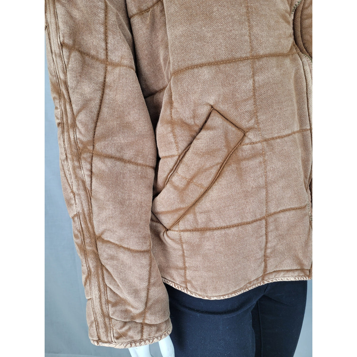 Free People Dolman Quilted Knit Jacket in Toasted Coconut Zip Front Sz XS