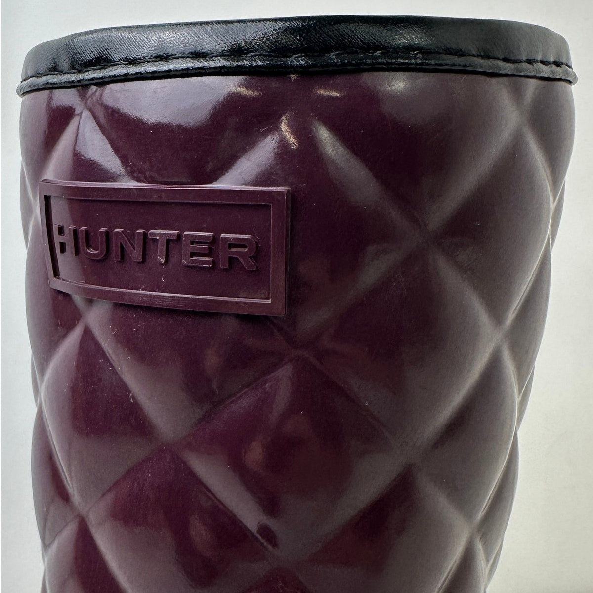 Hunter Refined Gloss Quilted Tall Deep Plum / Aubergine Rain Boots Women's Sz 7