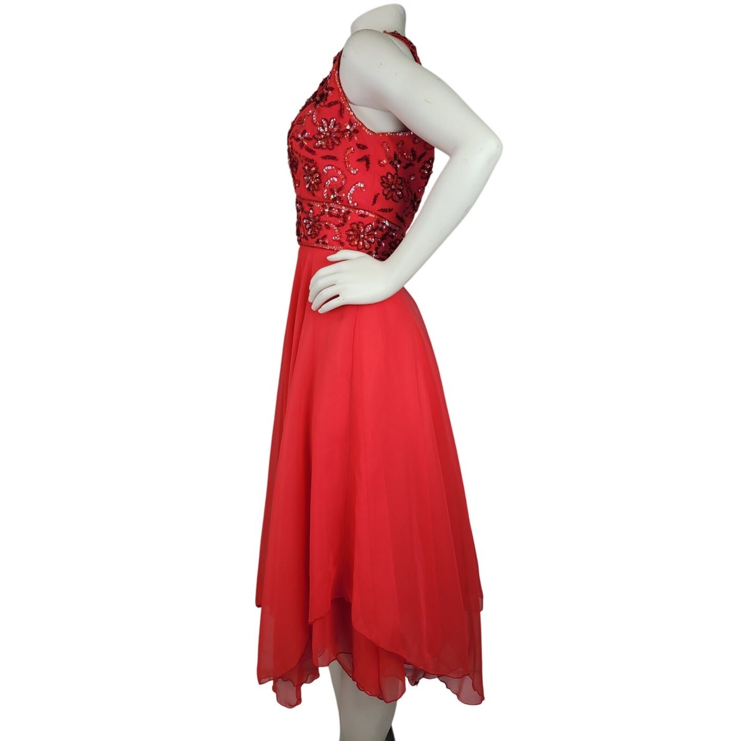 1960s Designer Jack Bryan Beaded Red Cocktail Dress 26" Waist