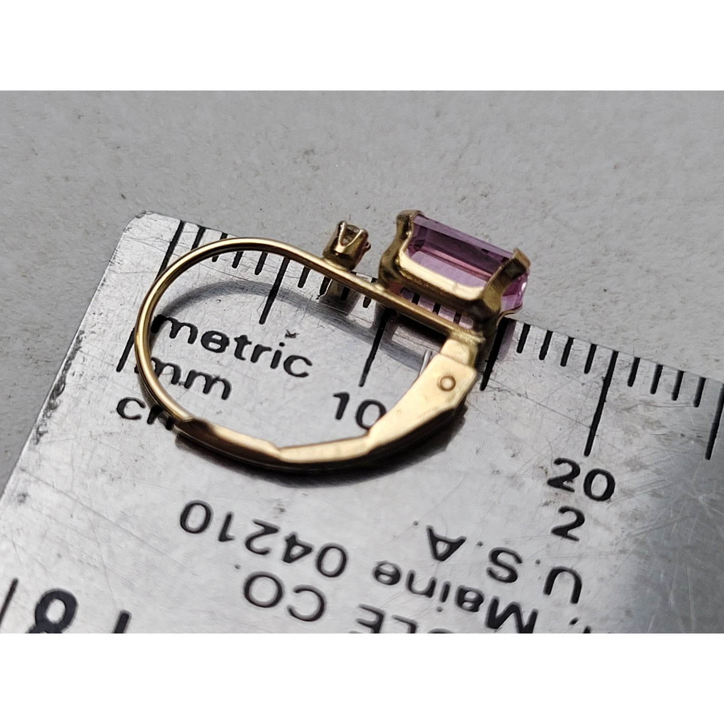 14K Solid Yellow Gold Dangle Earrings Pink Tourmaline & Diamond Stones