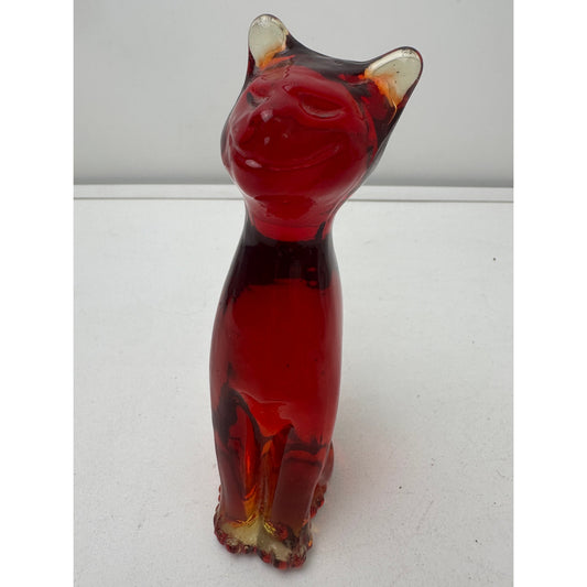 Vintage Kanawha Amberina Glass Smiling Cat Figurine
