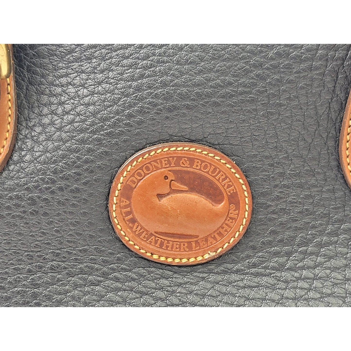 Vintage Dooney & Bourke All-Weather Leather Satchel Navy Blue, Tan, & Brass