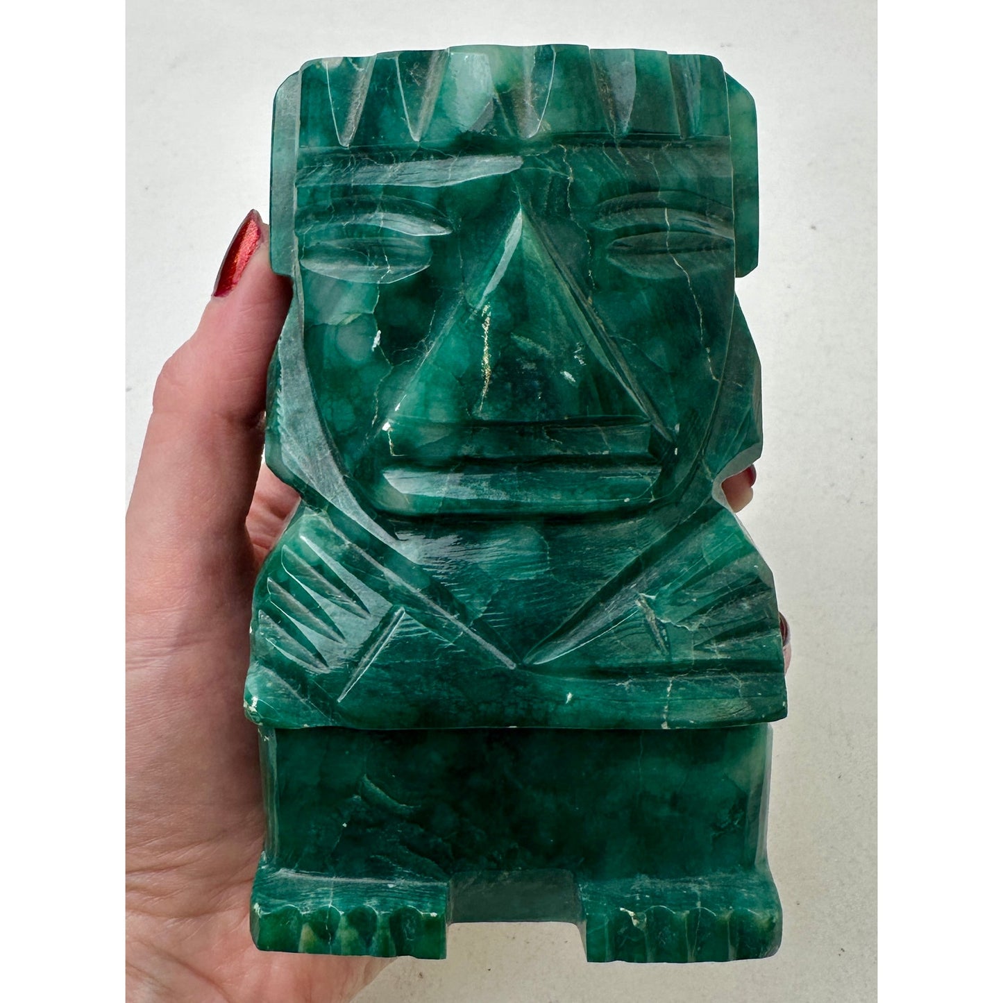 Vintage Hand-Carved Green Onyx Aztec/Mayan Tribal Figurine