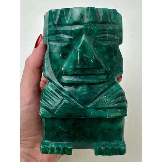 Vintage Hand-Carved Green Onyx Aztec/Mayan Tribal Figurine