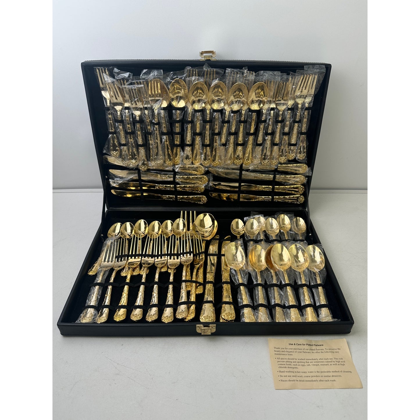 WM. Rogers & Son Enchanted Rose Gold Plated Flatware Set 62 PC Some New & Sealed