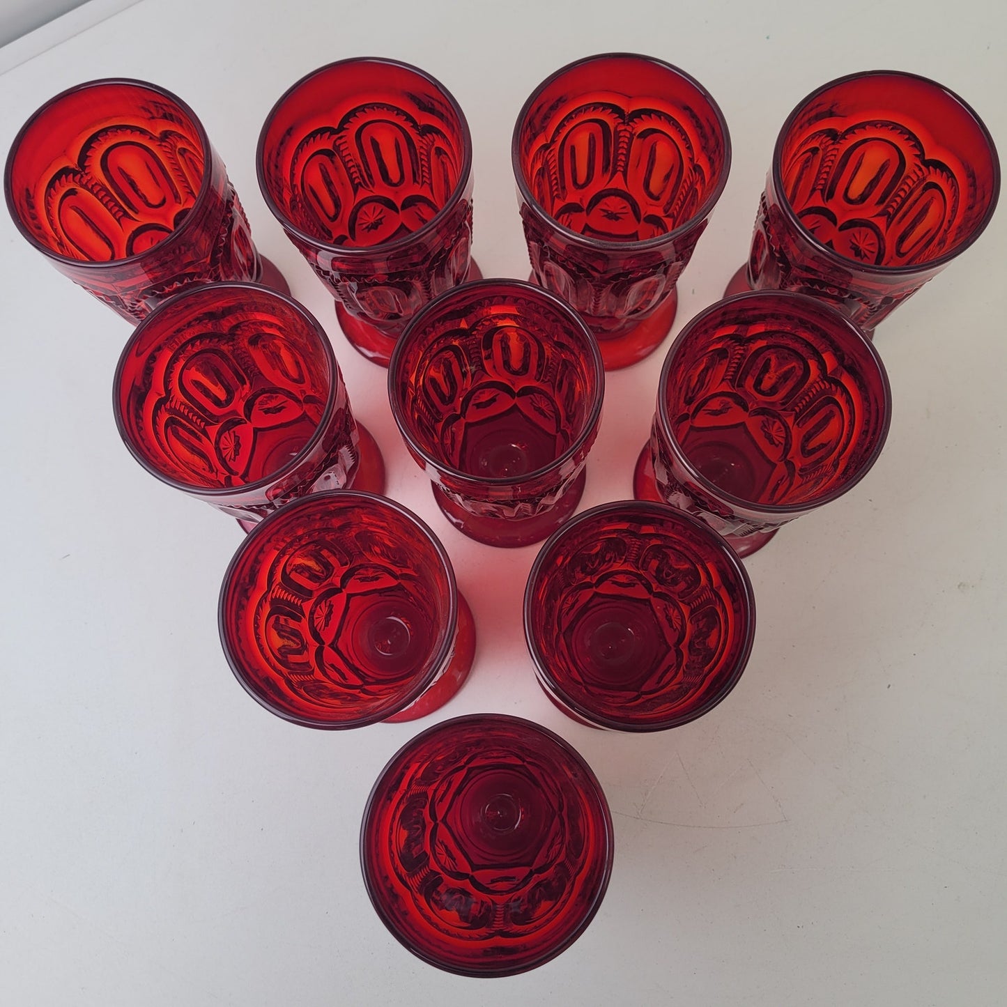 Set of 10- L.E. Smith Moon & Star Glass Ice Tea Glasses Red 5 1/2” Tall Top 3” W