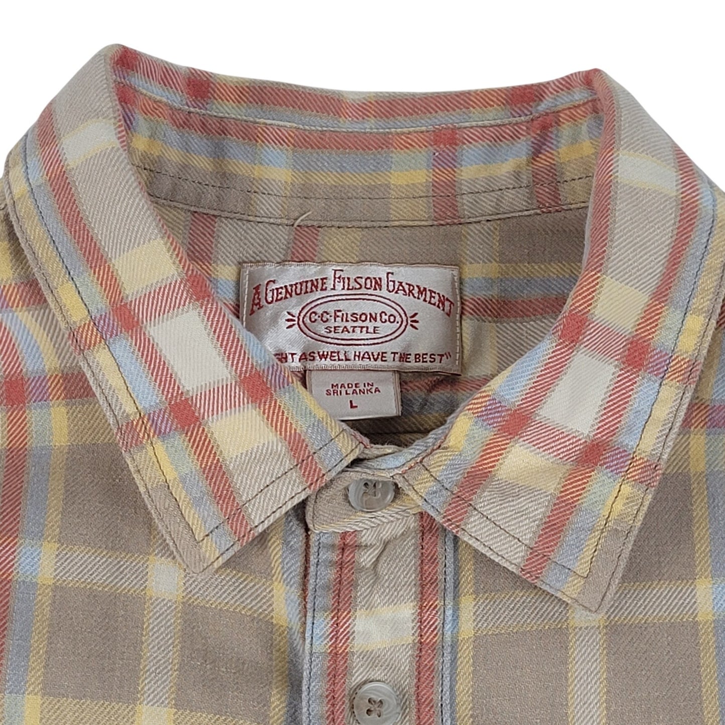 Short Sleeve Alaskan Guide Shirt | Light Brown & Red Plaid | Men's Sz L