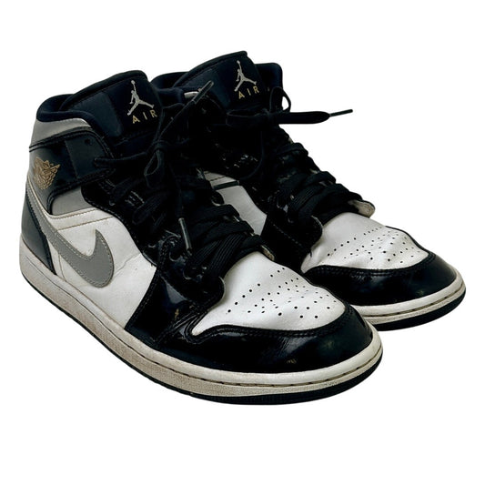 Nike Air Jordan 1 Mid SE Patent Black White Metallic Silver Men's Sz 8.5