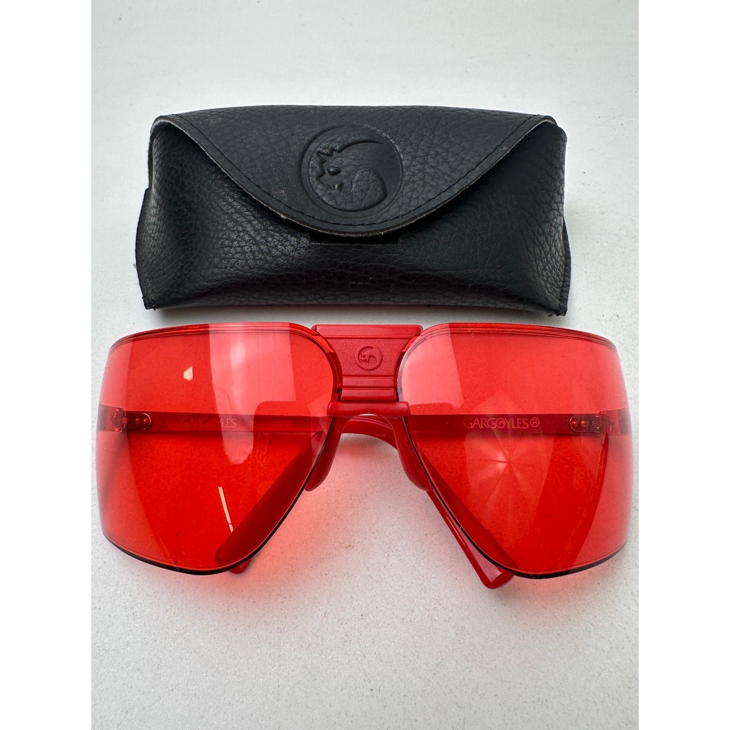 Vintage 1980s Gargoyles Classic Shield Red Sunglasses With Case