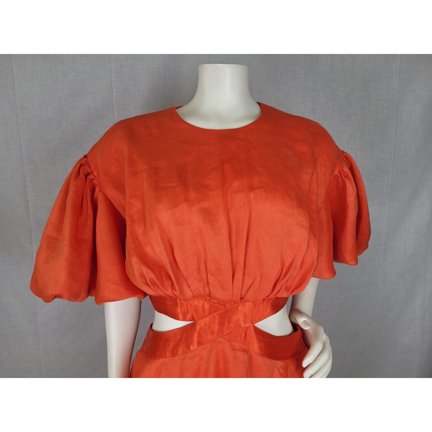 Aje Gracious Cut-Out Mini Dress Raw Cut Hem Voluminous Sleeves Women's Sz 6