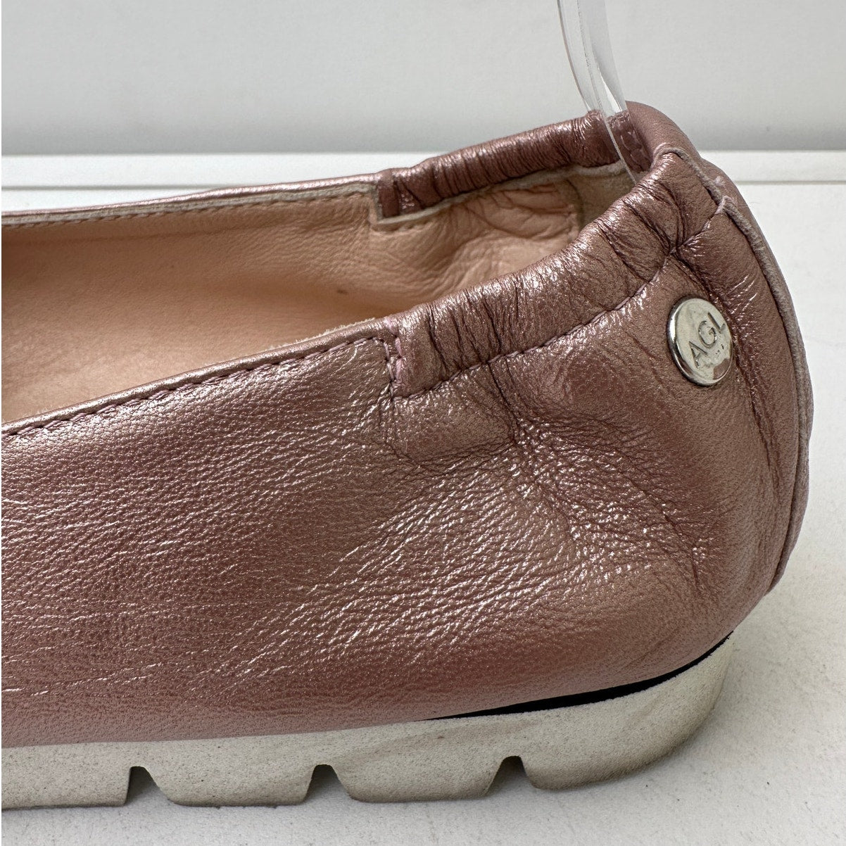 AGL Attilio Giusti Leombruni Metallic Rose Gold Micro Pointed Toe Loafers Women's Sz 8.5