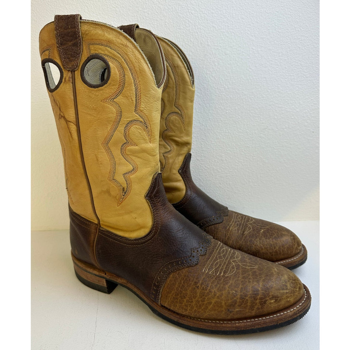 Boulet 2044 Bullhide Cognac Leather Western Cowboy Boots Men's Sz 11.5