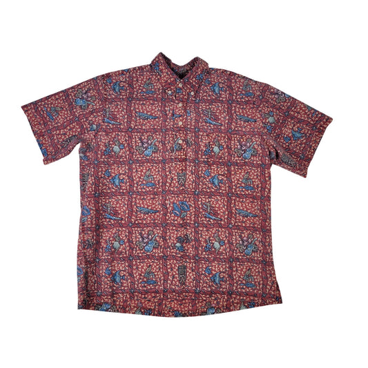 Vintage Reyn Spooner Reverse Print Red Multicolor Hawaiian Shirt Men's Sz L