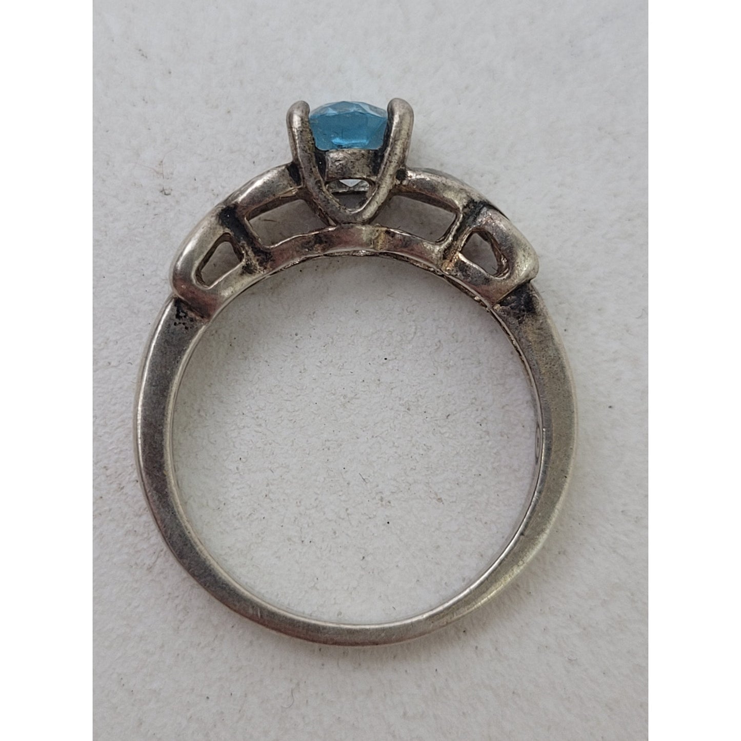 925 Silver & Aquamarine Ring Sz 6