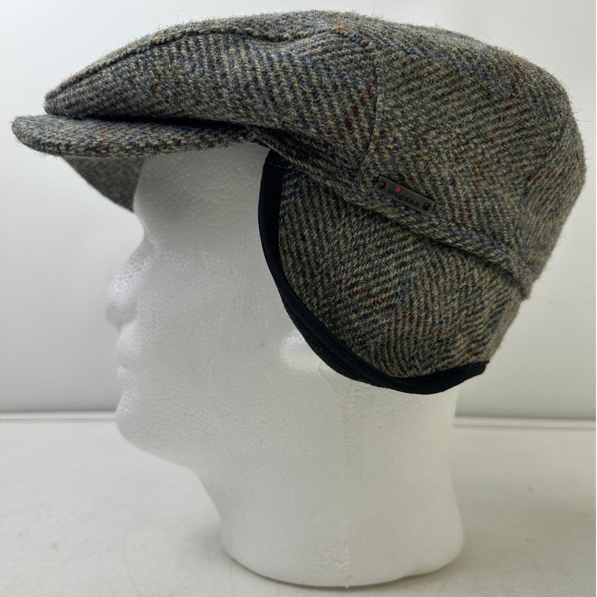 Wigens Harris Gray Tweed Wool Ear Flap Flat Cap (Size 58)