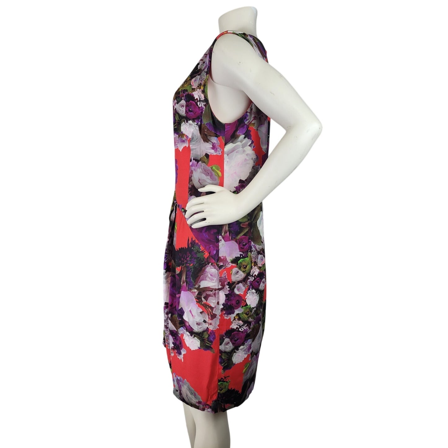 Nanette Lepore Red Purple Floral Sheath Dress Side Pleat Sz 10